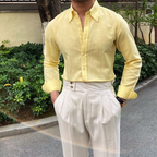 Men's Relaxed Button-Down Shirt With Curved Hem - Yellow