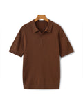 Men's Ribbed Open-Neck Polo With Short Sleeves - Brown