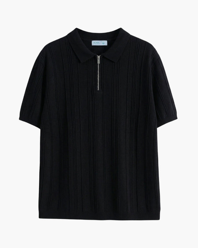 Men's Ribbed Short-Sleeve Polo Shirt With Zip Neck