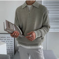 Men's Ribbed Zip Jumper With Broad Turned Collar - Grey