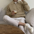 Men's Ribbed Zip Jumper With Broad Turned Collar - Khaki