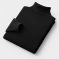 Men's Roll Neck Jumper With Folded Collar And Ribbed Trims - Black