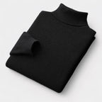 Men's Roll Neck Jumper With Folded Collar And Ribbed Trims - Black