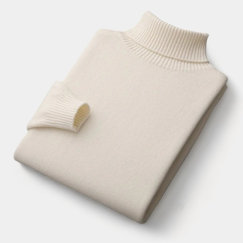 Men's Roll Neck Jumper With Folded Collar And Ribbed Trims - White