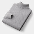 Men's Roll Neck Jumper With Folded Collar And Ribbed Trims - Light Grey