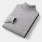 Men's Roll Neck Jumper With Folded Collar And Ribbed Trims - Light Grey