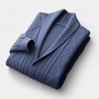 Men's Shawl Collar Cardigan With Cable-Knit Front - Blue