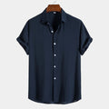 Men's Short-Sleeve Camp Collar Shirt With Plain Front - Navy