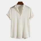 Men's Short-Sleeve Camp Collar Shirt With Plain Front - Beige