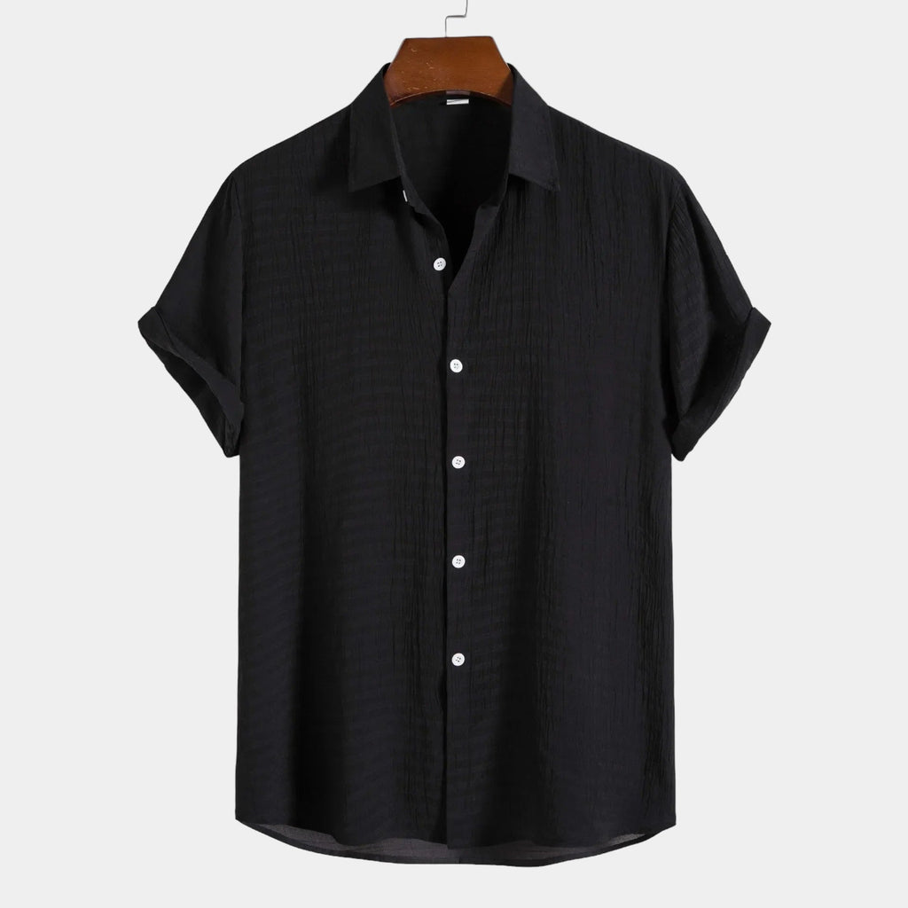 Men's Short-Sleeve Camp Collar Shirt With Plain Front - Charcoal