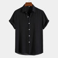 Men's Short-Sleeve Camp Collar Shirt With Plain Front - Charcoal
