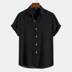 Men's Short-Sleeve Camp Collar Shirt With Plain Front - Charcoal