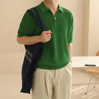 Men's Short-Sleeve Knit Polo With Quarter Zip Placket - Green