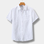 Men's Short-Sleeve Shirt With Patch Pocket And Point Collar - White