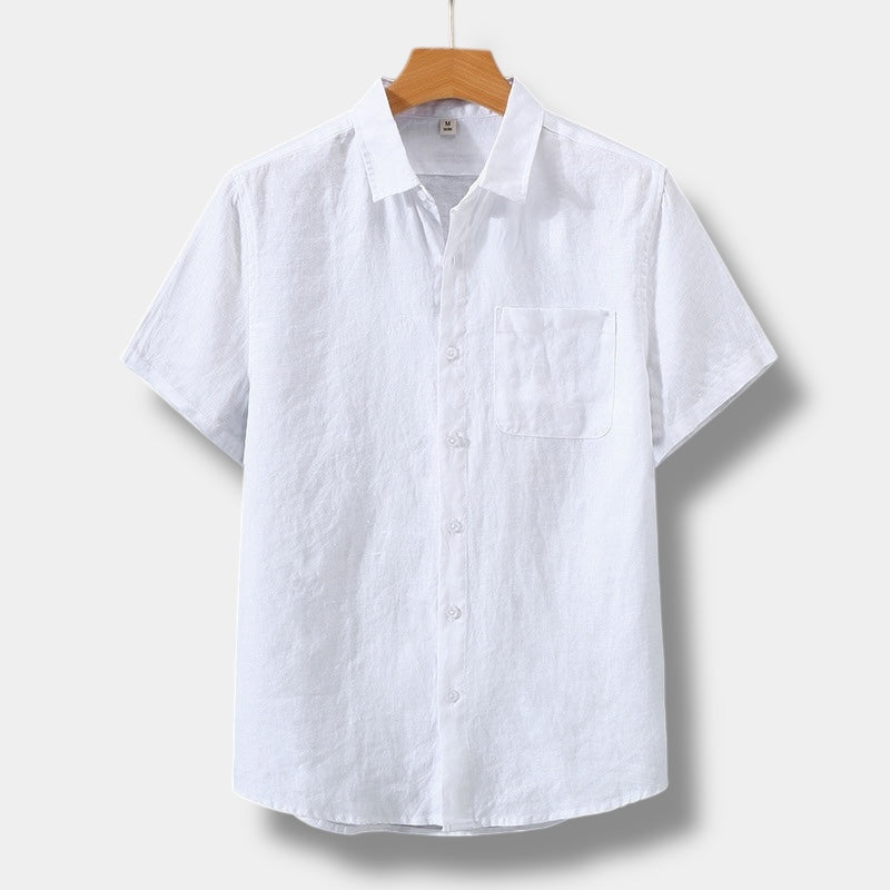 Men's Short-Sleeve Shirt With Patch Pocket And Point Collar - White