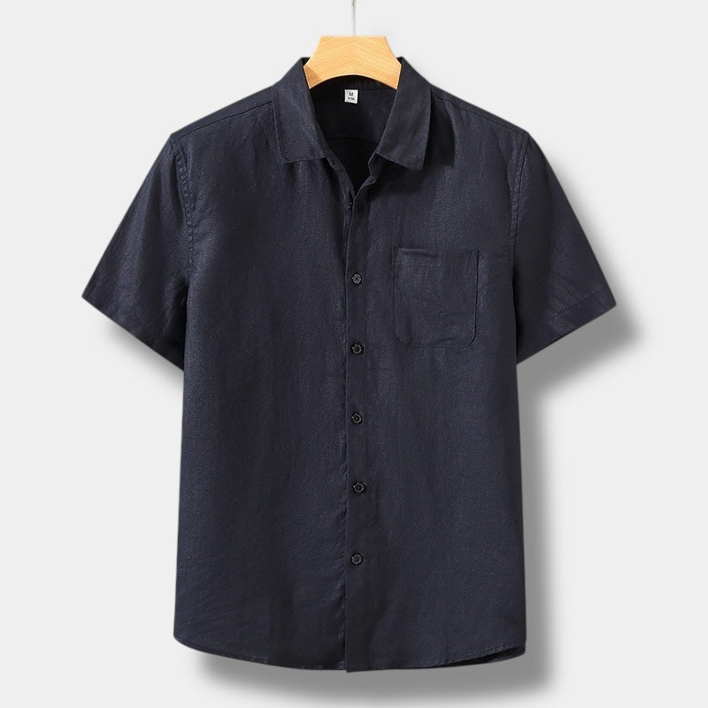 Men's Short-Sleeve Shirt With Patch Pocket And Point Collar - Black