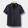 Men's Short-Sleeve Shirt With Patch Pocket And Point Collar - Black