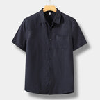Men's Short-Sleeve Shirt With Patch Pocket And Point Collar - Black