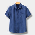 Men's Short-Sleeve Shirt With Patch Pocket And Point Collar - Blue