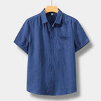 Men's Short-Sleeve Shirt With Patch Pocket And Point Collar - Blue