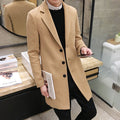 Men's Single-Breasted Long Coat With Notch Lapels - Khaki