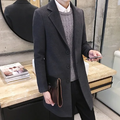 Men's Single-Breasted Long Coat With Notch Lapels - Grey