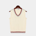 Men's Sleeveless V-Neck Knit Vest With Contrast Tipping - Beige