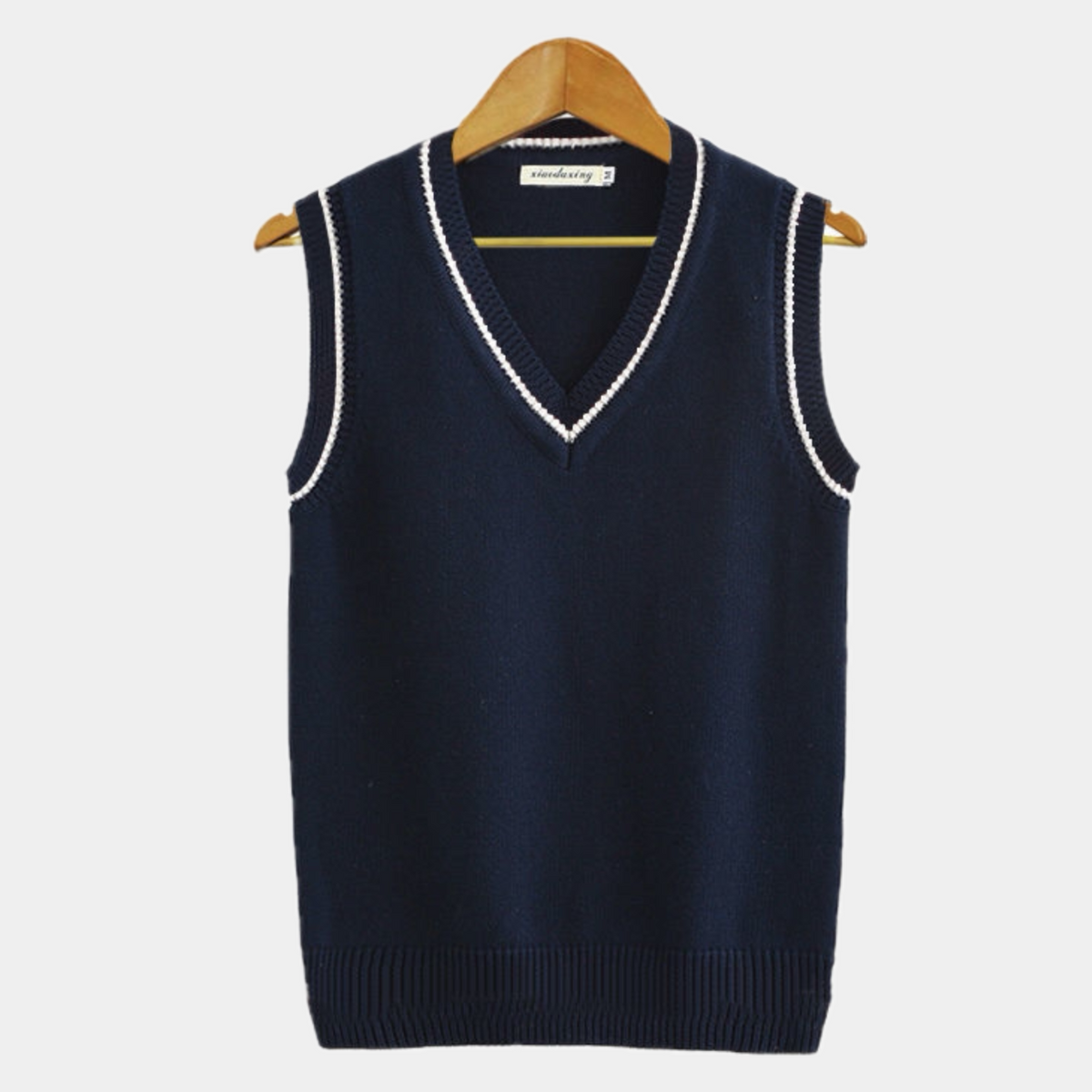 Men's Sleeveless V-Neck Knit Vest With Contrast Tipping - Blue