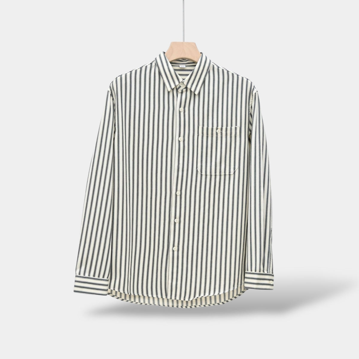 Men's Striped Long-Sleeve Shirt With Chest Patch Pocket - Blue