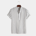 Men's Striped Short-Sleeve Shirt With Band Collar - White