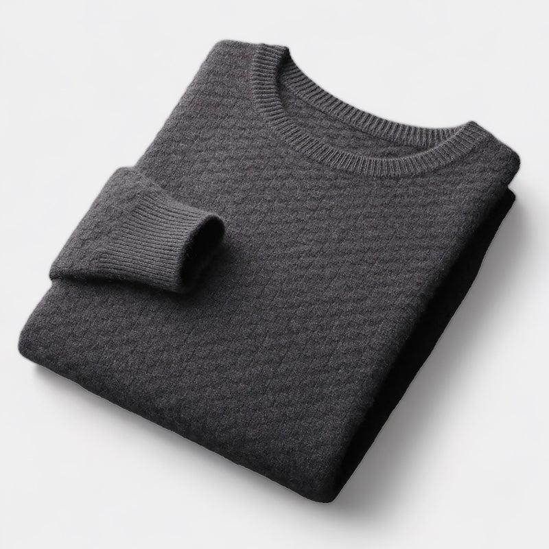 Men's Textured Crew Neck Jumper With All-Over Pattern - Dark Grey