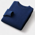 Men's Textured Crew Neck Jumper With All-Over Pattern - Navy