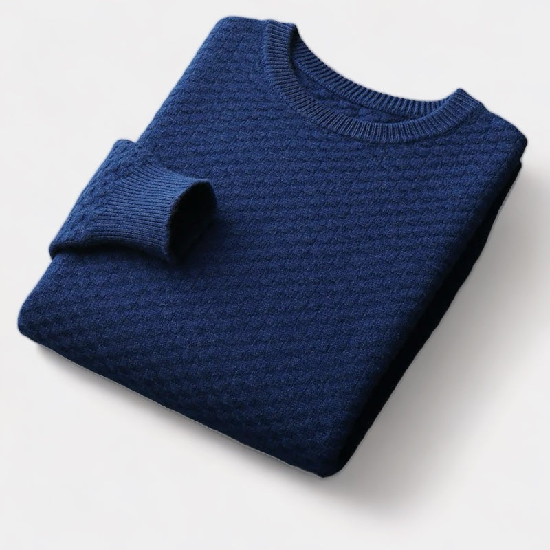 Men's Textured Crew Neck Jumper With All-Over Pattern - Navy