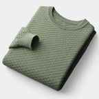 Men's Textured Crew Neck Jumper With All-Over Pattern - Military Green