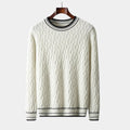 Men's Textured Crew Neck Jumper With Tipped Neck And Hem - White