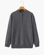 Men's Textured Half-Zip Jumper With Narrow Stand Neck - Grey