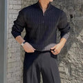 Men's Textured Half-Zip Jumper With Ribbed Stand Collar - Black