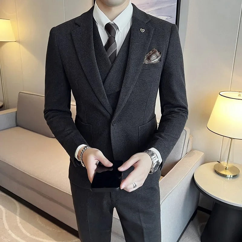 Men's Three-Piece Suit With Matching Waistcoat - Dark Grey