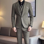 Men's Three-Piece Suit With Matching Waistcoat - Khaki
