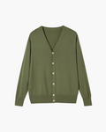 Men's V-Neck Button Cardigan With Ribbed Borders - Green