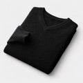 Men's V-Neck Jumper With Ribbed Neckline And Cuffs - Black