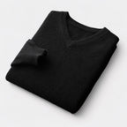 Men's V-Neck Jumper With Ribbed Neckline And Cuffs - Black