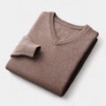Men's V-Neck Jumper With Ribbed Neckline And Cuffs - Deep Camel