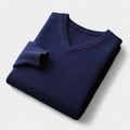 Men's V-Neck Jumper With Ribbed Neckline And Cuffs - Navy