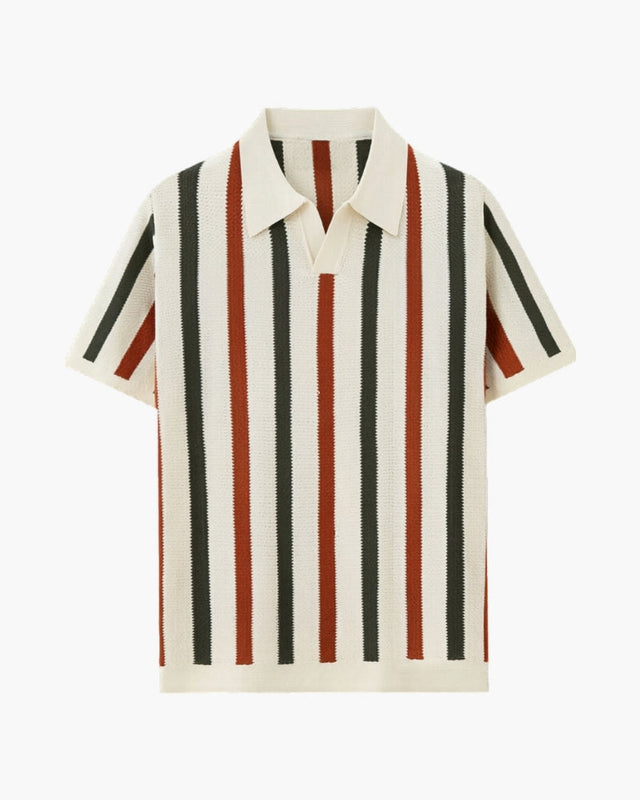 Men's Vertical Stripe Open-Collar Short-Sleeve Polo - Multicolour