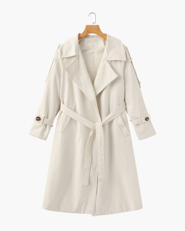 Women's Belted Trench Coat With Buttoned Cuff Tabs