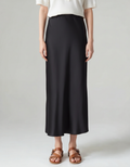 Women's Satin Bias-Cut Midi Skirt With Elasticated Waist - Black